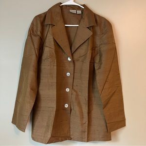 Spiegel 100% Silk Shantung Dupioni Lightweight Jacket Shirt Caramel Cafe Color